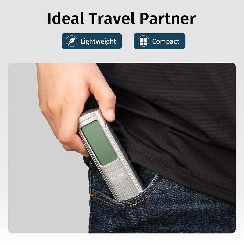 INFOOD Battery-Free Digital Luggage Scale, Suitcase Scale for Travel, Portable Luggage Weight Scale with Hook & LCD Display for Luggages, Packages & Bags, 110lb/50kg Handheld Scale, Silver - Image 4